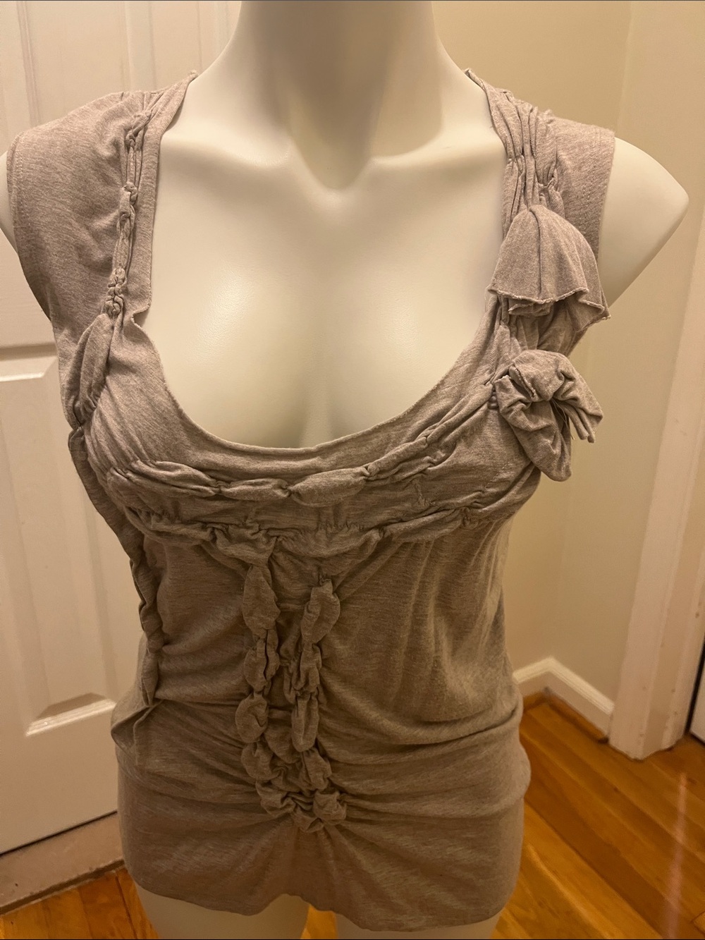 Willi Smith Taupe Knotted Scoop Neck Tank